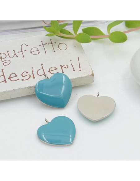 Ciondolo cuore in acciaio inossidabile smaltato vari colori 16x17 mm 1pz Gioie d'Oriente