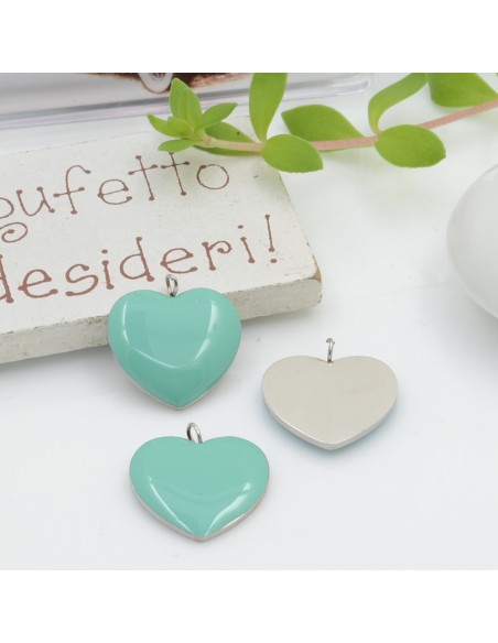 Ciondolo cuore in acciaio inossidabile smaltato vari colori 16x17 mm 1pz Gioie d'Oriente