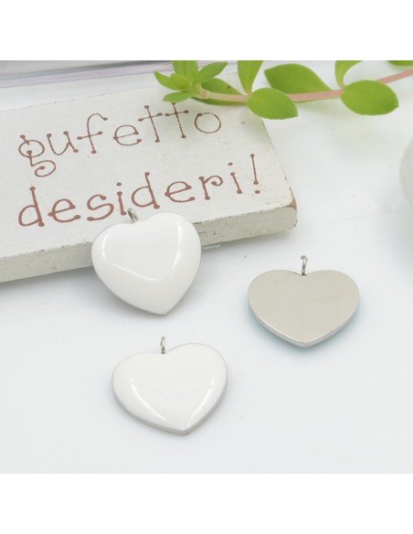 Ciondolo cuore in acciaio inossidabile smaltato vari colori 16x17 mm 1pz Gioie d'Oriente