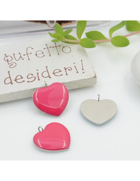 Ciondolo cuore in acciaio inossidabile smaltato vari colori 16x17 mm 1pz Gioie d'Oriente
