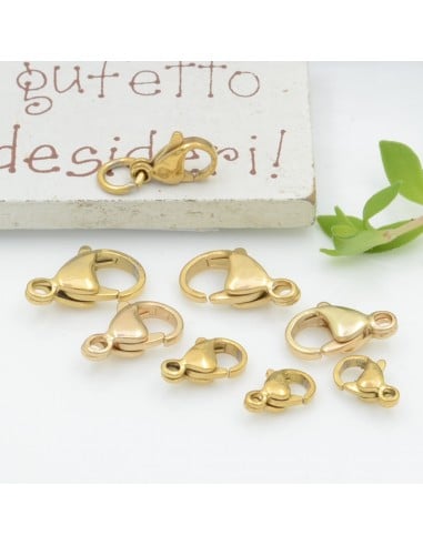 Chiusura moschettone in acciaio inox oro varie misure 2pz Gioie d'Oriente