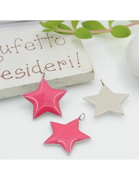Ciondolo stella in acciaio smaltato 17x19 mm 1pz Fuscia Scuro Gioie d'Oriente