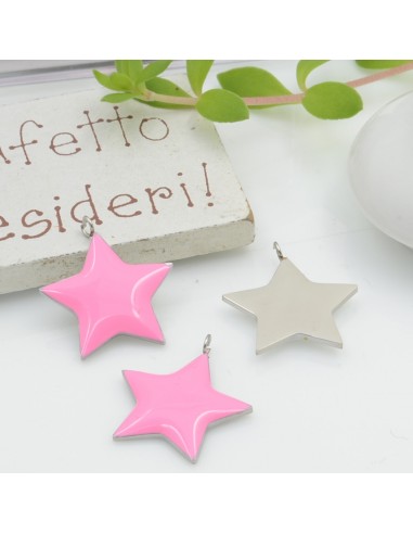 Ciondolo stella in acciaio smaltato 17x19 mm 1pz rosa scuro Gioie d'Oriente