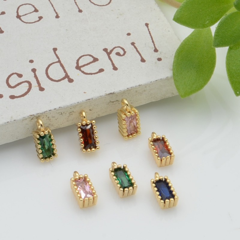 ciondolino punto luce rettangolare in zirconi 3 x 6 mm 1 pz varia colori  PER BRACCIALE E COLLANA per fai da te
