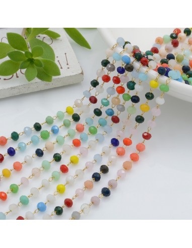 catena rosario con cristalli 2.5 x 3.5 mm 50 CM base oro in acciaio colore mix per le tue creazione !!!