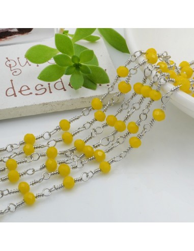 catena rosario in acciaio concatenata con cristalli 4 mm col giallo 50 cm per fai da te
