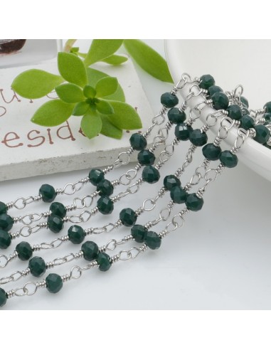 catena rosario in acciaio concatenata con cristalli 4 mm col verde scuro 50 cm per fai da te