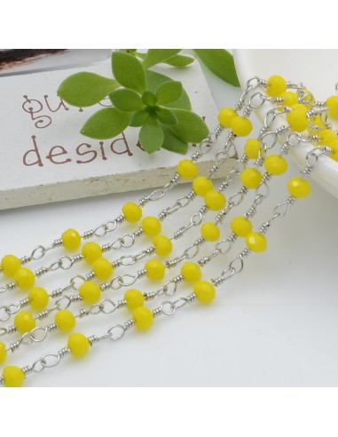 catena rosario in acciaio concatenata con cristalli 4 mm col giallo chiaro 50 cm per fai da te