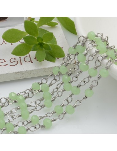 catena rosario in acciaio concatenata con cristalli 4 mm col verde giada 50 cm per fai da te