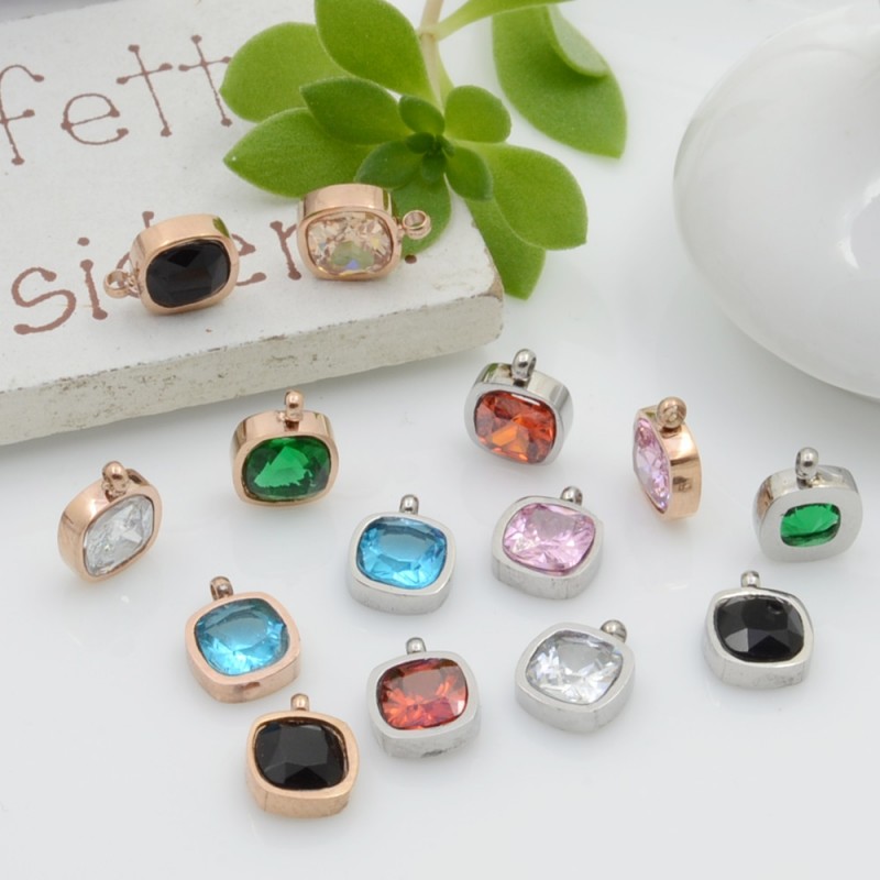 Charms in acciaio Punto Luce in zirconi 6.5 mm 1pz varia colori  PER BRACCIALE E COLLANA per fai da te