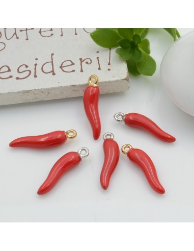 ciondoli peperoncino smalto rosso 4 x 18 mm in acciaio 1pz  per orecchini bracciale collana