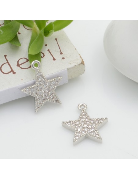 Ciondolo stella in rame con zirconi 14x13 mm 1pz modelli oro e argento Gioie d'Oriente