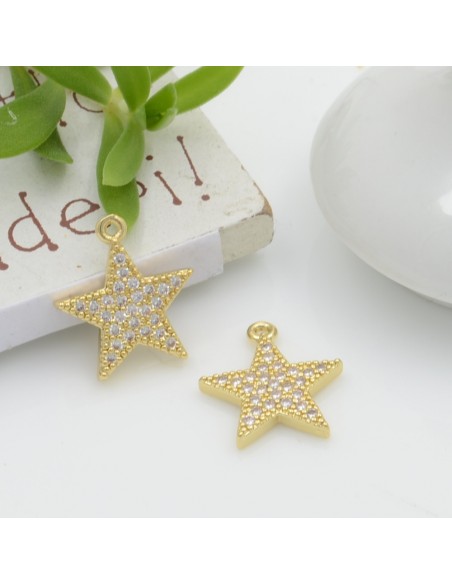 Ciondolo stella in rame con zirconi 14x13 mm 1pz modelli oro e argento Gioie d'Oriente