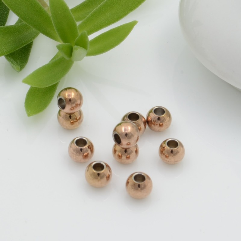 Distanziatori a palline in acciaio liscio rodiato oro rosa 10pz idea per bracciale fai da te