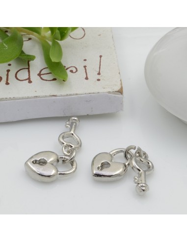 ciondolo forma di cuore e chiavi liscio 7 x 10 mm in ottone 2pz per gioielli fai da te