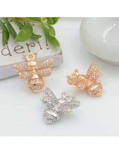 Ciondolo ape in rame con zirconi bianchi 15 x 16 mm 1pz modelli oro e argento Gioie d'Oriente