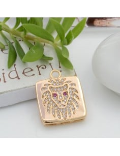 Ciondolo tigre in rame argento con zirconi bianchi 16 x 20 mm 1pz Gioie d'Oriente 2