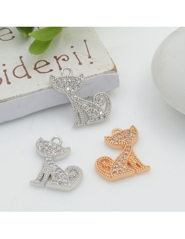 Ciondolo a forma gattino con strass zirconi 11 x 14 mm in rame per le tue creazioni!