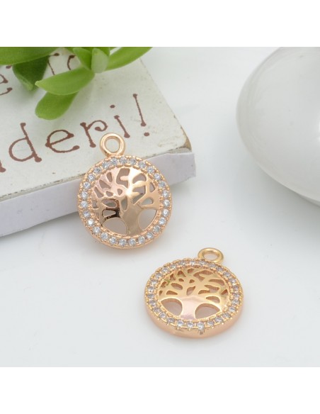 Ciondolo albero della vita in rame con strass zirconi 12 x 15 mm 1pz Gioie d'Oriente
