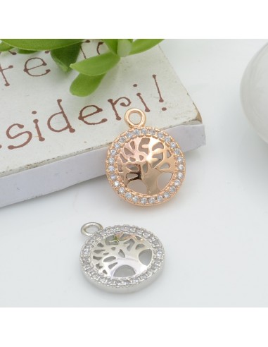 Ciondolo albero della vita in rame con strass zirconi 12 x 15 mm 1pz Gioie d'Oriente