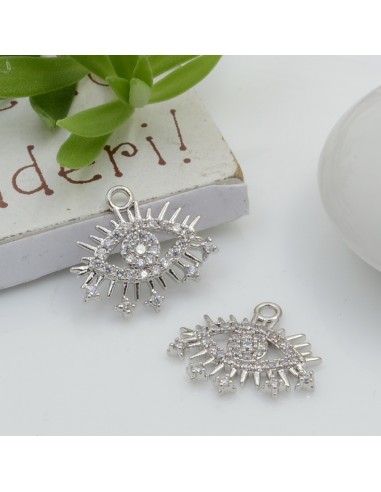 Ciondolo occhio in rame con zirconi 14 x 15 mm 1pz modelli oro e argento Gioie d'Oriente