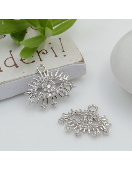 Ciondolo occhio in rame con zirconi 14 x 15 mm 1pz modelli oro e argento Gioie d'Oriente