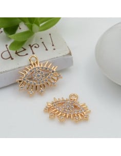 Ciondolo occhio in rame con zirconi 14 x 15 mm 1pz modelli oro e argento Gioie d'Oriente 2