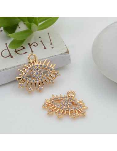 Ciondolo occhio in rame con zirconi 14 x 15 mm 1pz modelli oro e argento Gioie d'Oriente