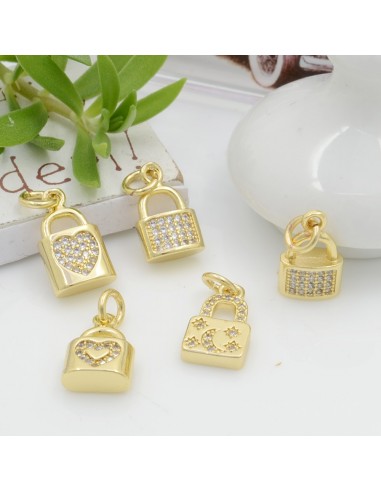 Ciondolo a forma di Lucchetto in ottone dorato con Zirconi circa 8x13mm 1pz | GDO