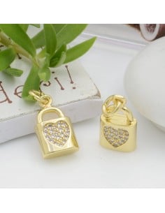 Ciondolo lucchetto in ottone dorato con zirconi 8x13 mm 1pz Gioie d'Oriente 2