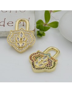Ciondolo lucchetto in ottone oro con zirconi 17.5x23mm 1pz Gioie d'Oriente