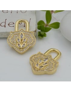 Ciondolo lucchetto in ottone oro con zirconi 17.5x23mm 1pz Gioie d'Oriente 2