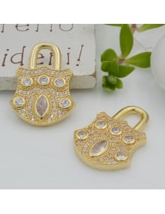 Ciondolo lucchetto in ottone oro con zirconi 17x23mm 1pz Gioie d'Oriente 2