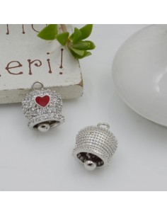 Ciondolo campanella in rame con cuore rosso e strass 10x14mm 1pz Gioie d'Oriente 2