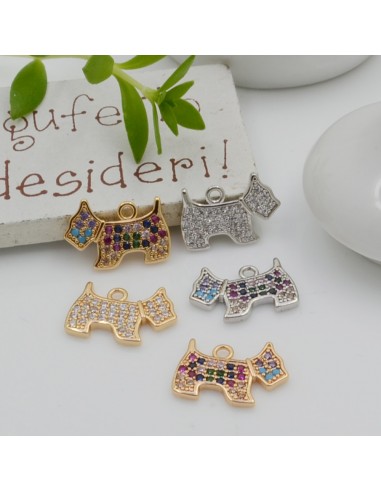 ciondoli a forma di cane CAGNOLINO con zirconi strass 10 x 15 mm in rame per le tue creazioni