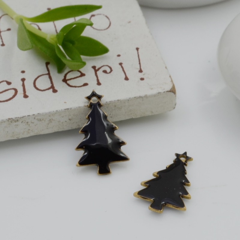 Ciondolo albero di Natale smaltato nero 9x14 mm 2pz Gioie d'Oriente
