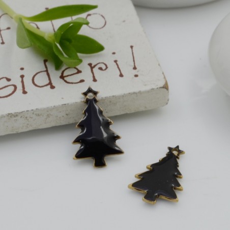 Ciondolo albero di Natale smaltato nero 9x14 mm 2pz Gioie d'Oriente