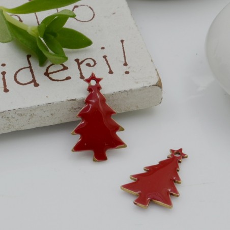 Ciondolo albero di Natale smaltato rosso 9x14 mm 2pz Gioie d'Oriente
