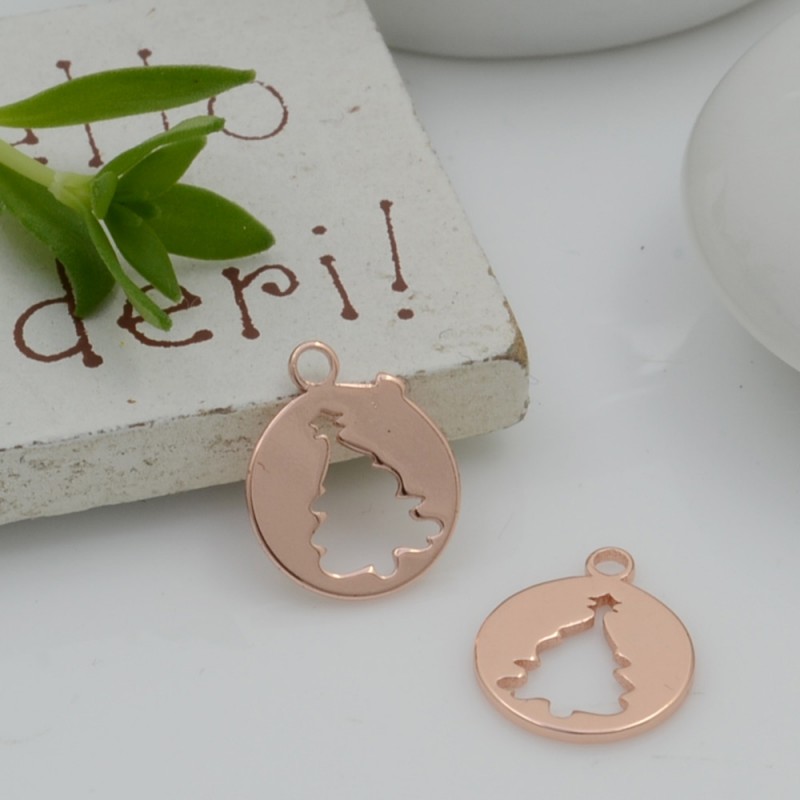 Ciondoli natalizi in ottone oro rosa albero 10x12 mm 2pz Gioie d'Oriente