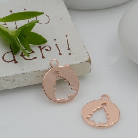 Ciondoli natalizi in ottone oro rosa albero 10x12 mm 2pz Gioie d'Oriente