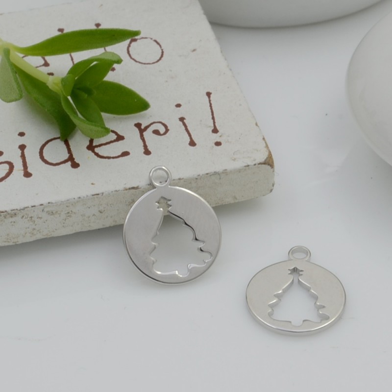 Ciondoli natalizi in ottone argento rodio albero 10x12 mm 2pz Gioie d'Oriente