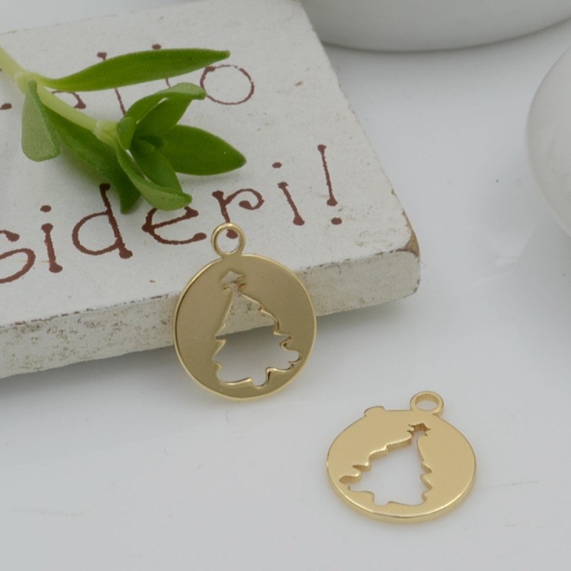 Ciondoli natalizi in ottone oro albero 10x12 mm 2pz Gioie d'Oriente