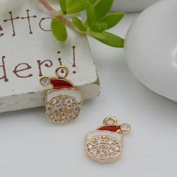 Ciondolo viso Babbo Natale smaltato strass 9x12mm 1pz Gioie d'Oriente