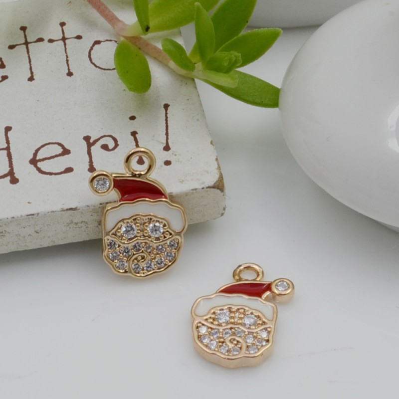 Ciondolo viso Babbo Natale smaltato strass 9x12mm 1pz Gioie d'Oriente
