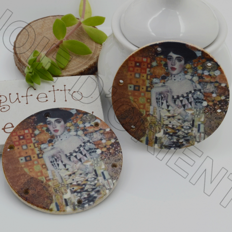 Ciondoli Elemento pendente in legno con disegno Klimt 6 fori 40 mm tondo 2 pz per orecchini