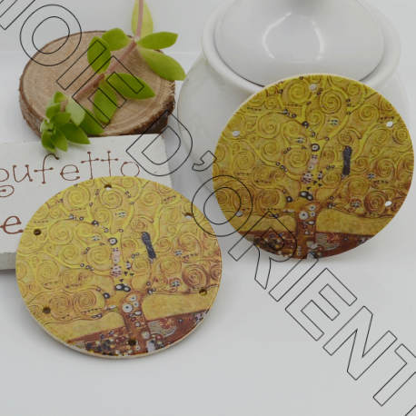 Ciondoli Elemento pendente in legno con albero di Klimt 6 fori 40 mm tondo 2 pz per orecchini