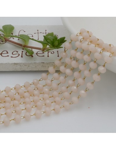 catena rosario con cristalli 2.5 x 3.5 mm 50 CM base oro in acciaio colore panna per le tue creazione !!!