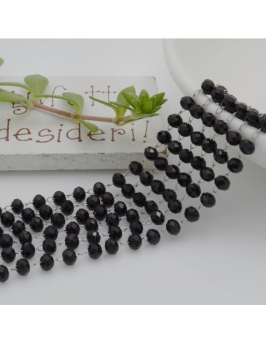 catena rosario con cristalli 2.5 x 3.5 mm 50 CM base argento in acciaio colore nero per le tue creazione !!!