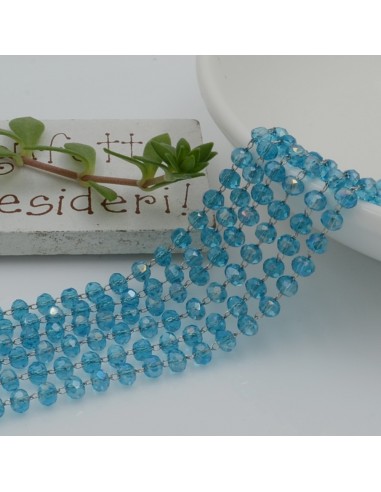 catena rosario con cristalli 2.5 x 3.5 mm 50 CM base argento in acciaio colore azzurro A B per le tue creazione !!!