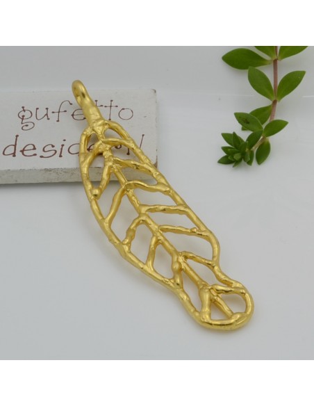 Ciondolo piuma vuota in zama 90 x 20 mm 1pz Gioie d'Oriente